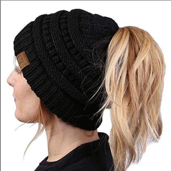 CC  Messy bun ! Ponytail Beanie Hat Cutest - Picture 3 of 16
